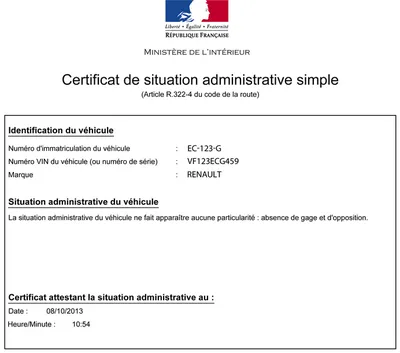 certificat de situation administrative non-gage